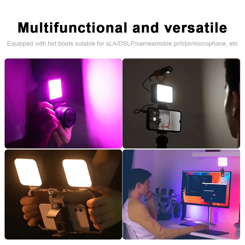 Camvate ไฟ LED เติมแสงแบบพกพา RGB ไฟ LED แบบพกพาไฟวิดีโอขนาดเล็กสำหรับกล้องจอมอนิเตอร์สมาร์ทโฟน GoPro แล็ปท็อป selfie ปรับได้