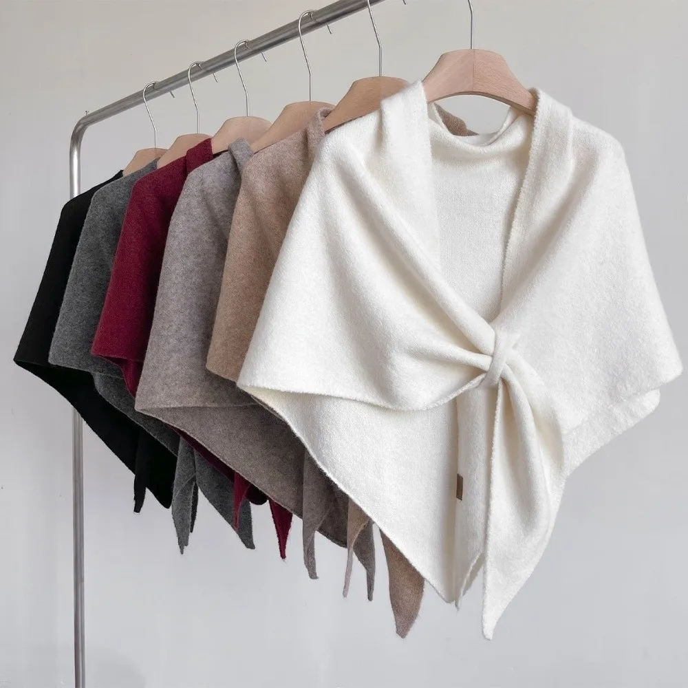 

Fashion Solid Color Knitted Shawl Thickened Soft Sweater Shawl Cape Neck Wrap Winter Warm Triangle Scarf