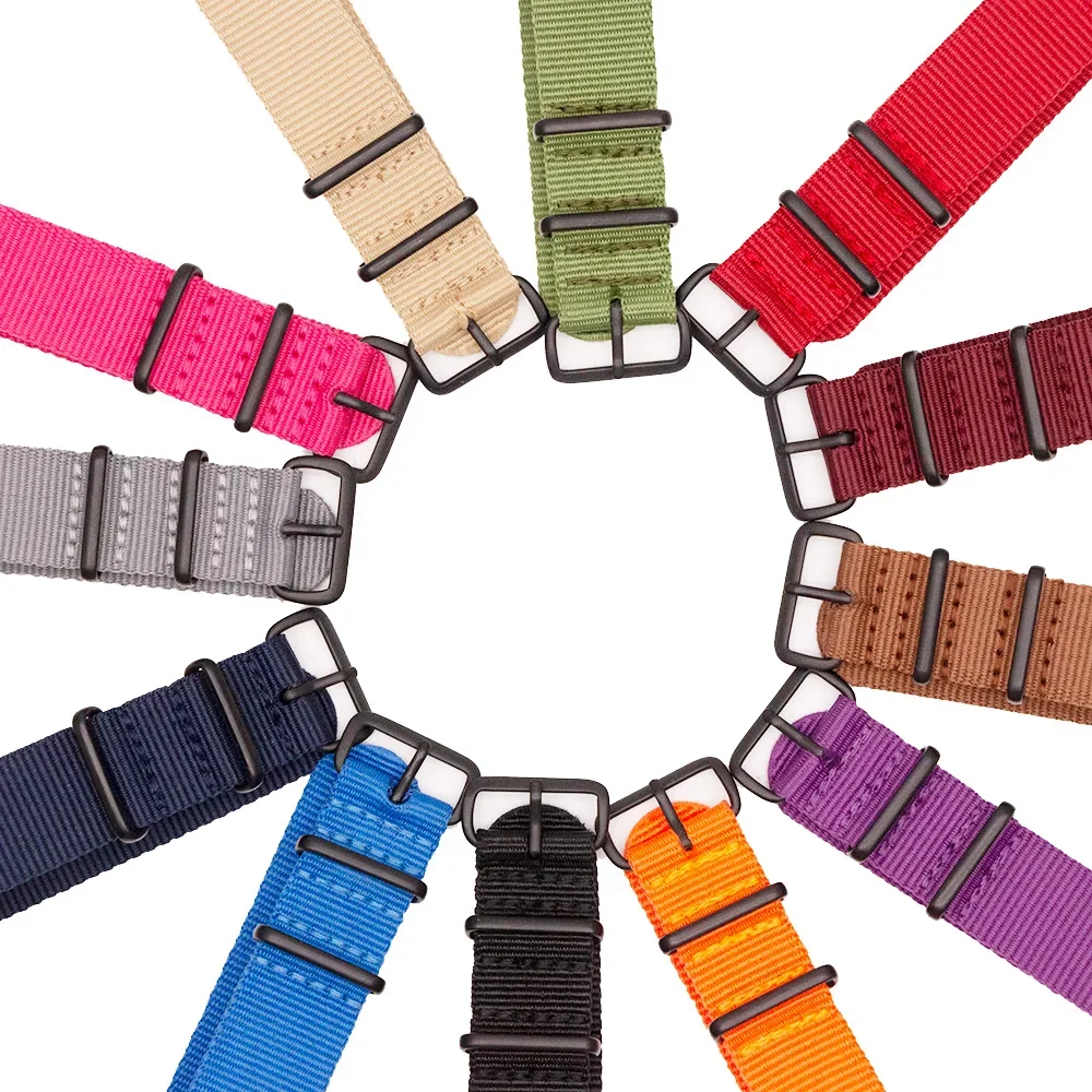 Army Sports Nylon Strap for Watch Bands Buckle Stainless Steel Black Frosted Buckle Watchband 18MM 20Mm 22MM 24MM Straps