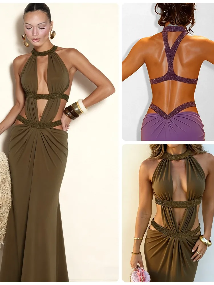 Estate Cover Up Costume da bagno donna Halter Abiti senza maniche Costume da bagno 2026 Nuovo colore solido Beach Holiday Maxi abiti Cover-Up