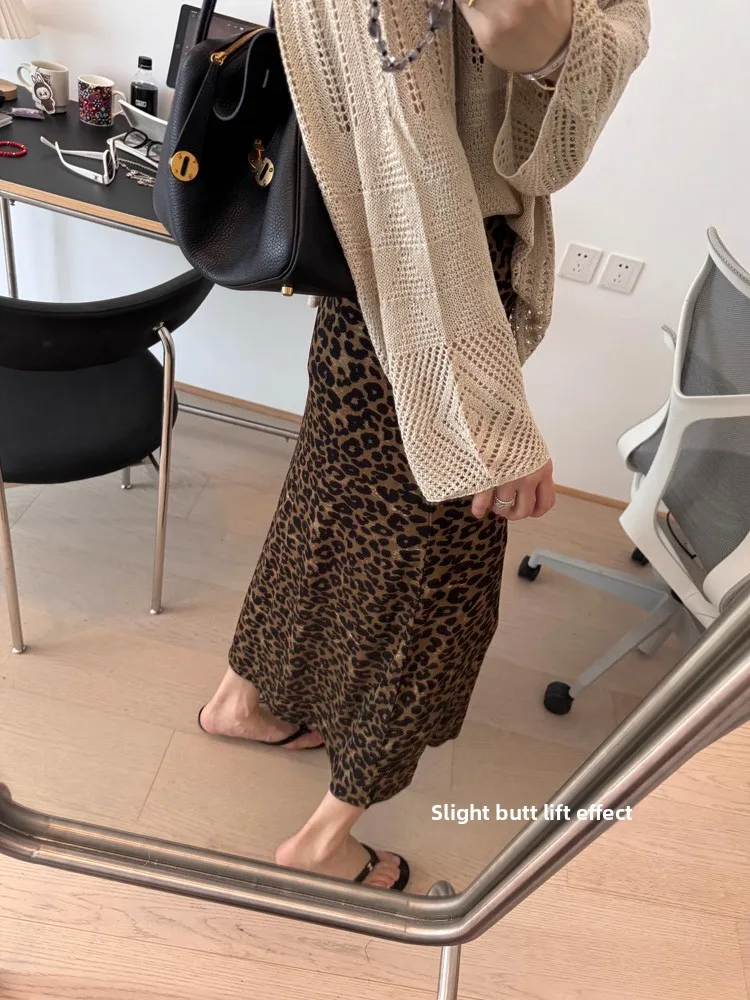 

Tiger Print High Waist Elastic A-Line Skirt Women's Autumn New Sle Slimming Casual Skirt Ele Long Skirt