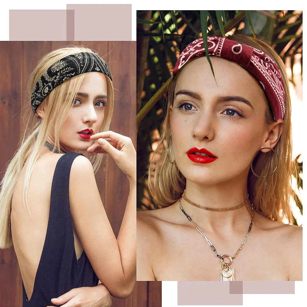 

3pcs Fashionable Bohemian Style Women's Headscarf,Elastic Turban Head Wrap Non-Slip Hair Bands for Sport Yoga & Running