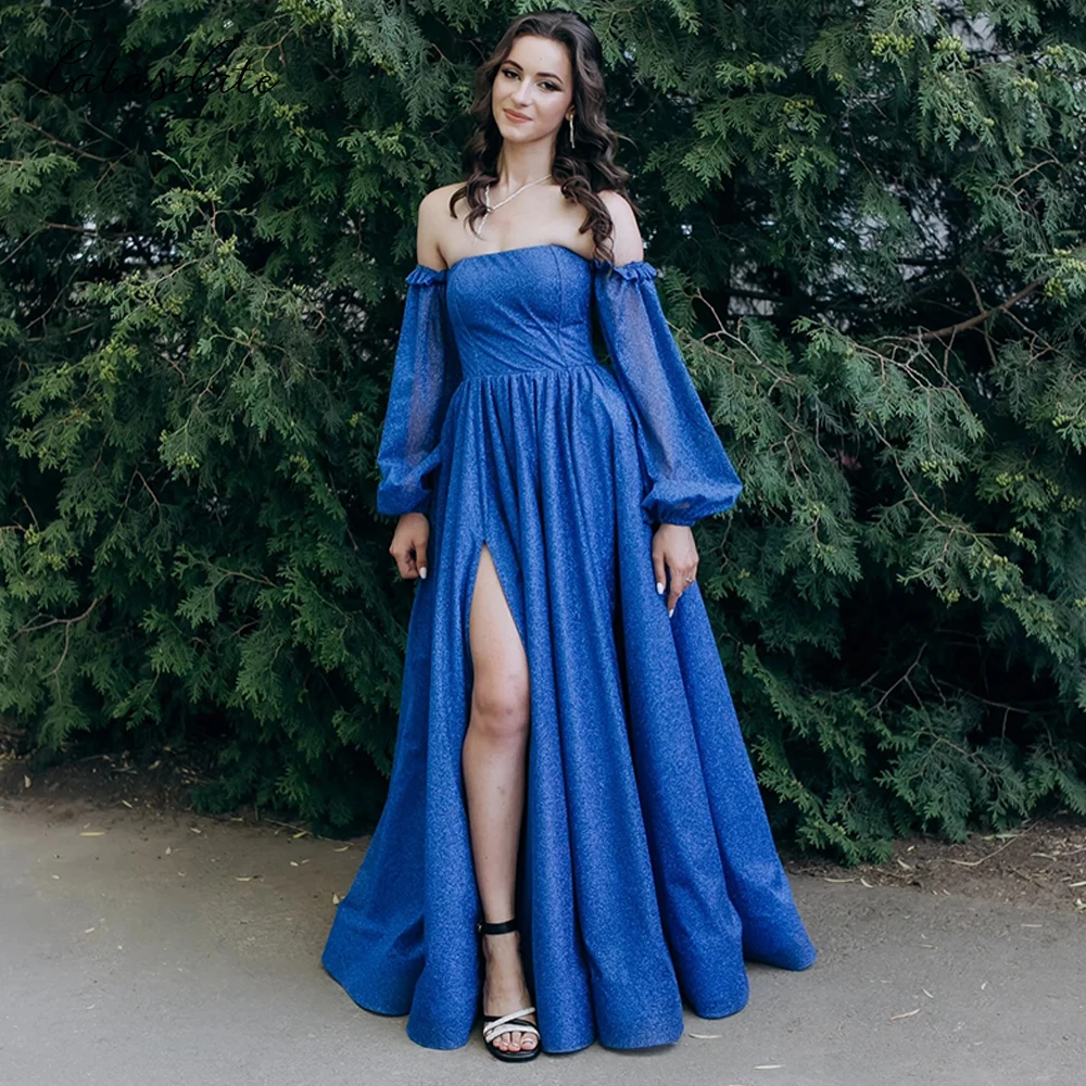 

Catasdate Shiny Evening Dress Sweetheart Party Dress Floor Length Wedding Ceremony Dress High Slit vestido de fiesta Customized