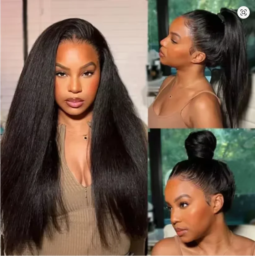 

Kinky Straight 13x4 HD Lace Frontal Wig Invisible Drawstring Strap 360 Full Lace Glueless Wig 32 Inch Lace Front Wigs Human Hair