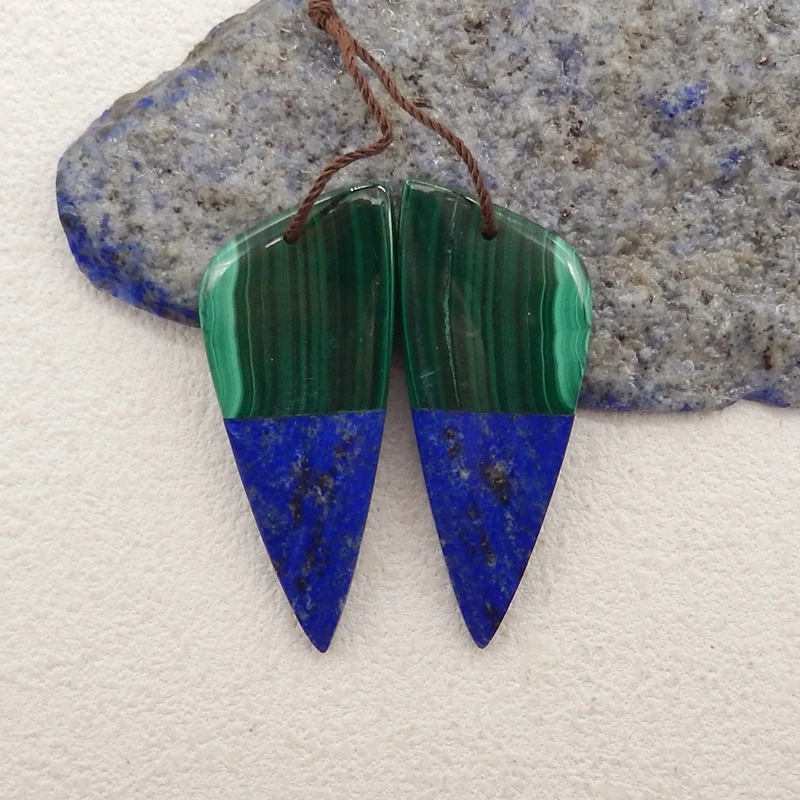 

Handmade Jewelry Natural Stone Malachite Lapis Lazuli Earring Bead,Fashion Earrings Accessories For Women 46x18x4mm 14g