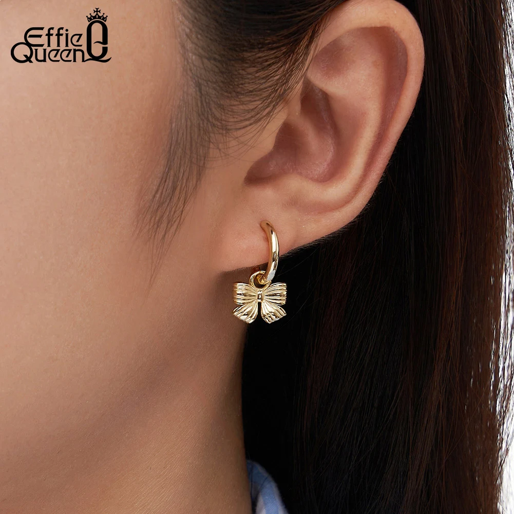 

Effie Queen 925 пробы Серебряный бант Подвесные серьги Элегантные ювелирные изделия для ежедневного ношения висячие серьги подарок для фестиваля SE412