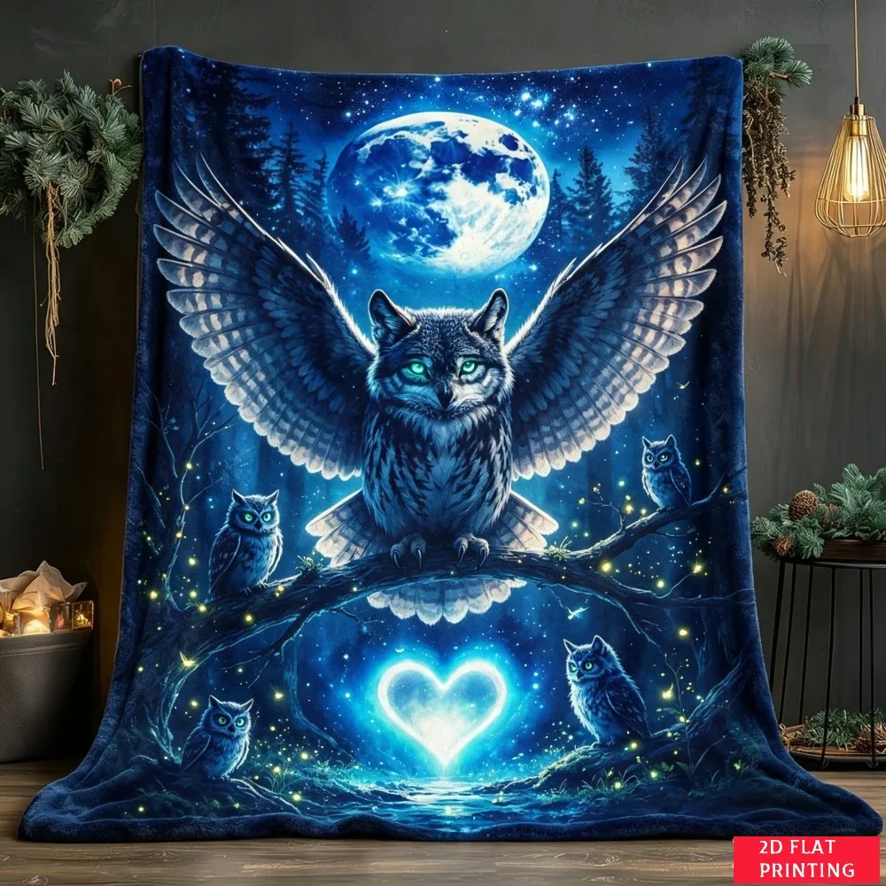 Blue Moon Owl Forest Magic Fleece Blanket For Enchanted Bedroom Decor Lightweight Plush Throw Blanket Cover