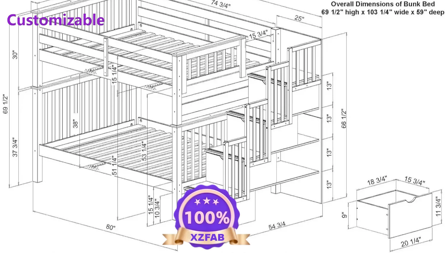 Factory Direct 2026 Nordic Stairway Bunk Beds Full Over with 4Drawers in The Steps and Trundle Dark Cherry 1Twin Assembly