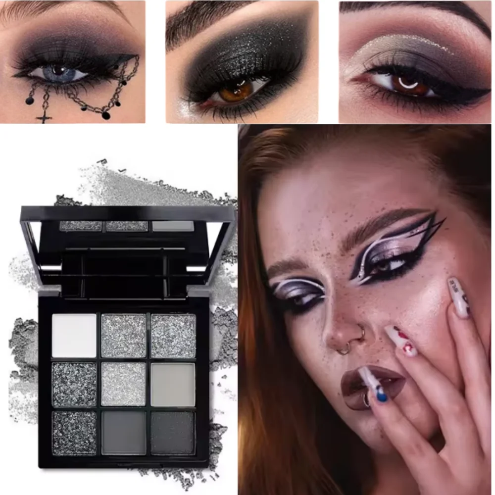 لوحة ظلال عيون سوداء فاتحة ذات تسعة ألوان، مكياج سموكي، لوحة أسمنتية داكنة سوداء داكنة عبر الحدود #1