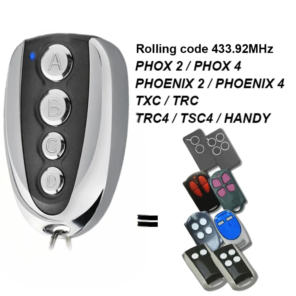 COMPATIBLE WITH PHOX 2 PHOX 4 PHOENIX 2 PHOENIX 4 TXC TRC TRC4 TSC4 HAND Rolling code 433,92mhz GARAGE DOOR REMOTE CONTROL