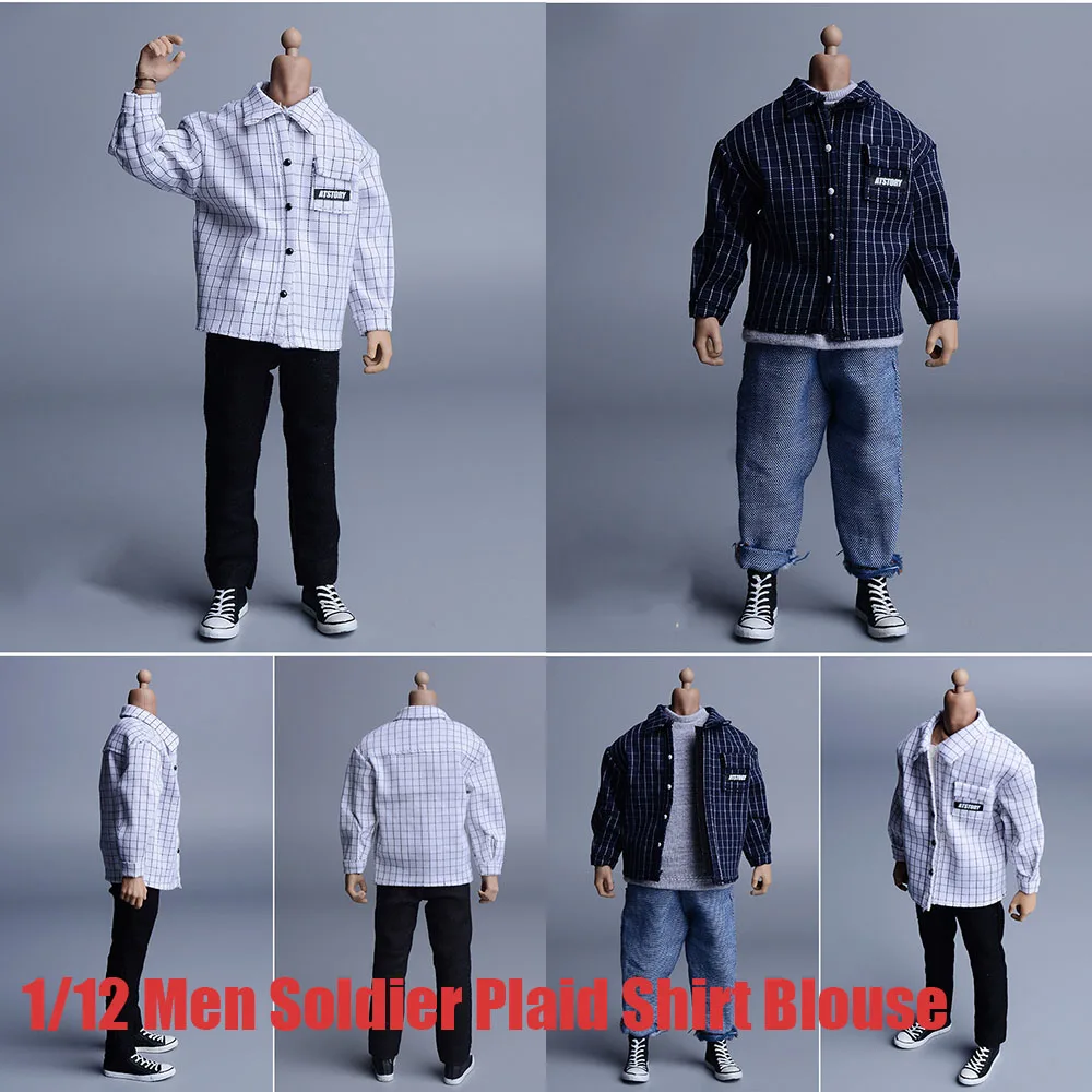 1/12 Men Soldier Shirt Long Sleeve Plaid Shirt Blouse Classic Programmer Tops Accessory For 6Inch Action Figure Body Model