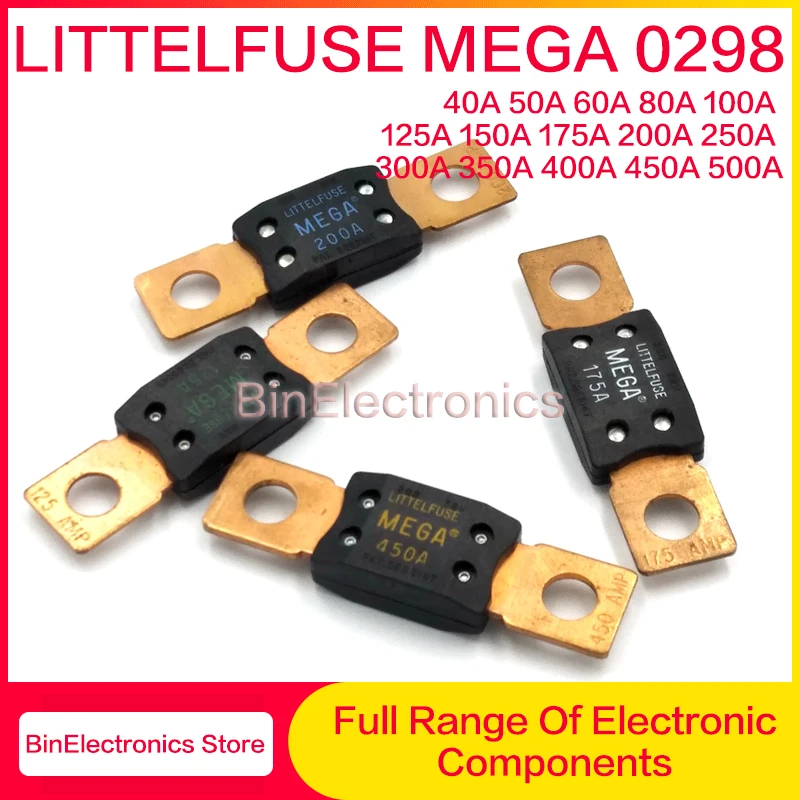 1PCS 0298 Littelfuse MEGA Fuse 40A 50A 60A 80A 100A 125A 175A 150A 200A 250A 300A 400A Auto Fuse Car Boat Motorcycle Blade Fuses