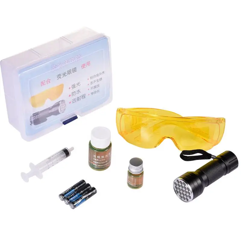 

Auto Air Conditioner Leak Detector Tool Flashlight Oil AC Dye Leak Test Detection Kit LED Flashlight UV-Protective-Glass