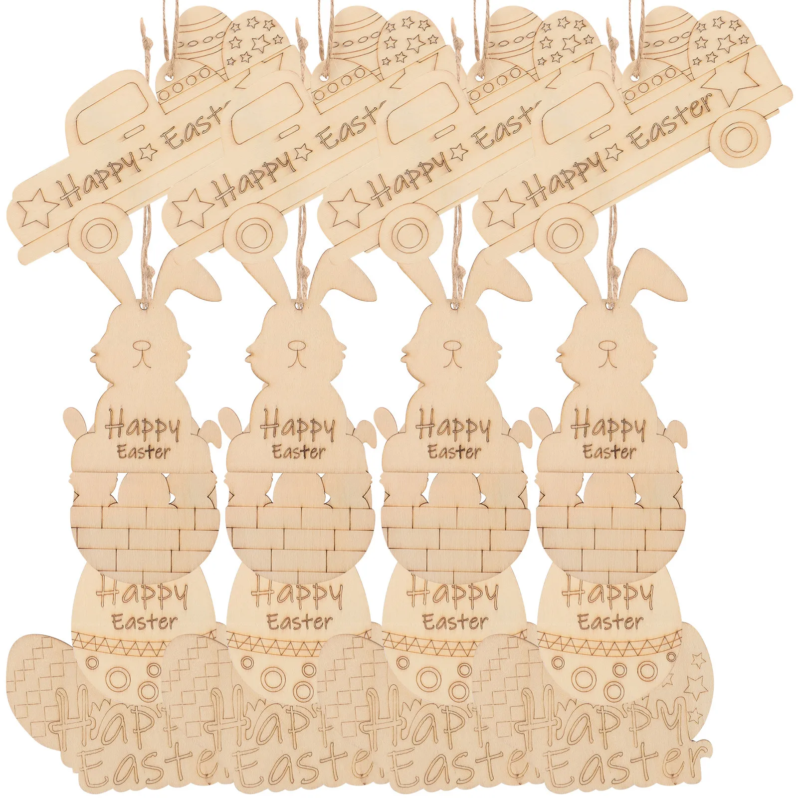 

50Pcs Wood Easter Cutouts Pendants Unfinished Blank DIY Painting Hanging Decorations for Party Home Craft Projects Spring
