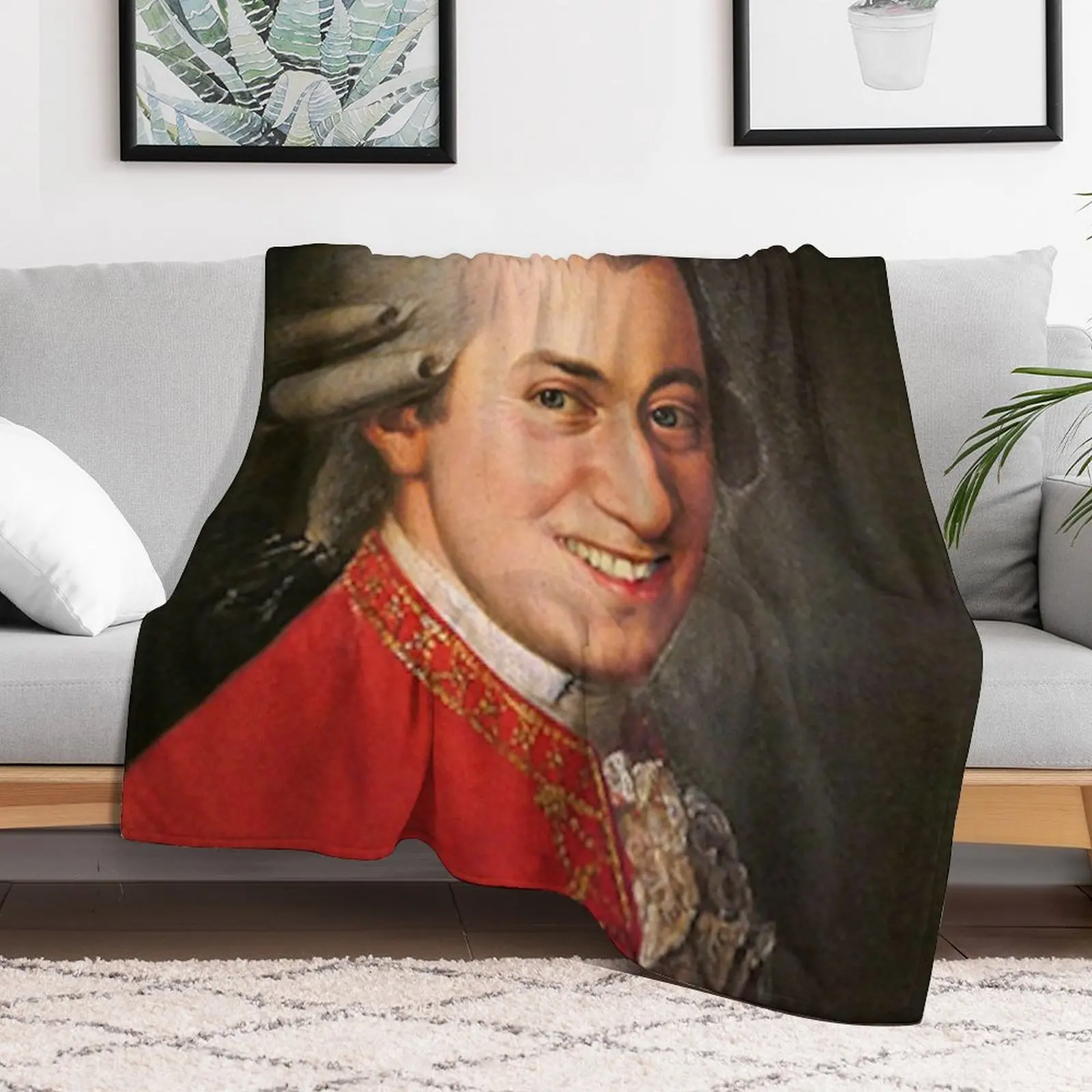 Smiling Wolfgang Amadeus Mozart art famous music composer funny meme Throw Blanket Weighted Decorative Throw Furry Blankets