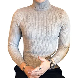 Men Slim Solid Color Turtlenecks Fit Sweaters Men Winter Long Sleeve Warm Knit Sweaters Classic Solid Casual Bottoming Shirt 5XL