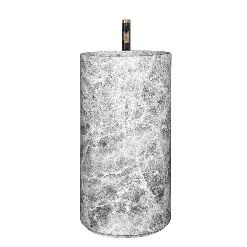 

Natural marble integrated column basin light luxury floor-to-ceiling stone wash basin hotel villa bathroom wash basin