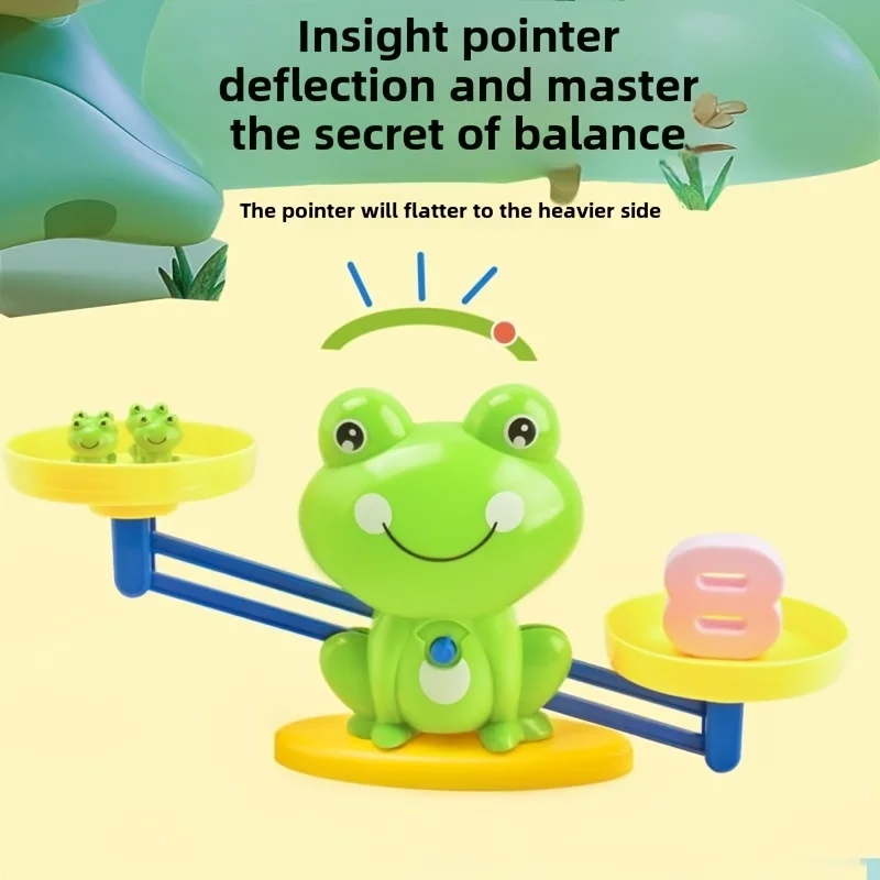 Frog balance math toy - green plastic, interactive weight stacking and counting game, suitable for young people