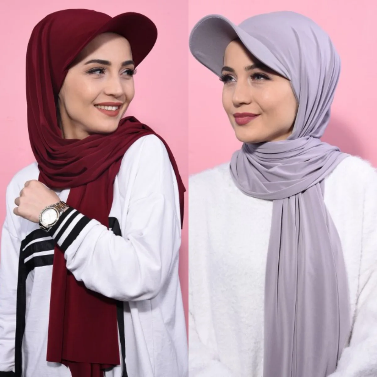 

New Baseball Caps for Women with Muslim Hijab Causal Scarf Hajib and Cap in One Fashion Hijab Hair Cover Turban Scarf for Moslem