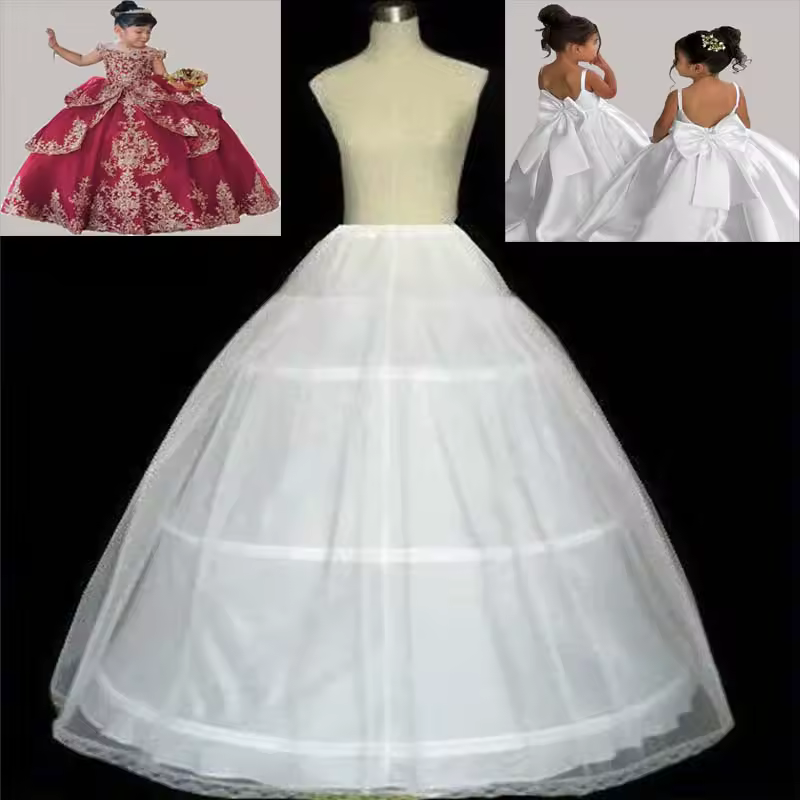 White Petticoats for Children Ball Gown Wedding Flower Girl Dress 2/3 Hoops Crinoline Puffy Kids Slip High Quality Underskirt - Image 2