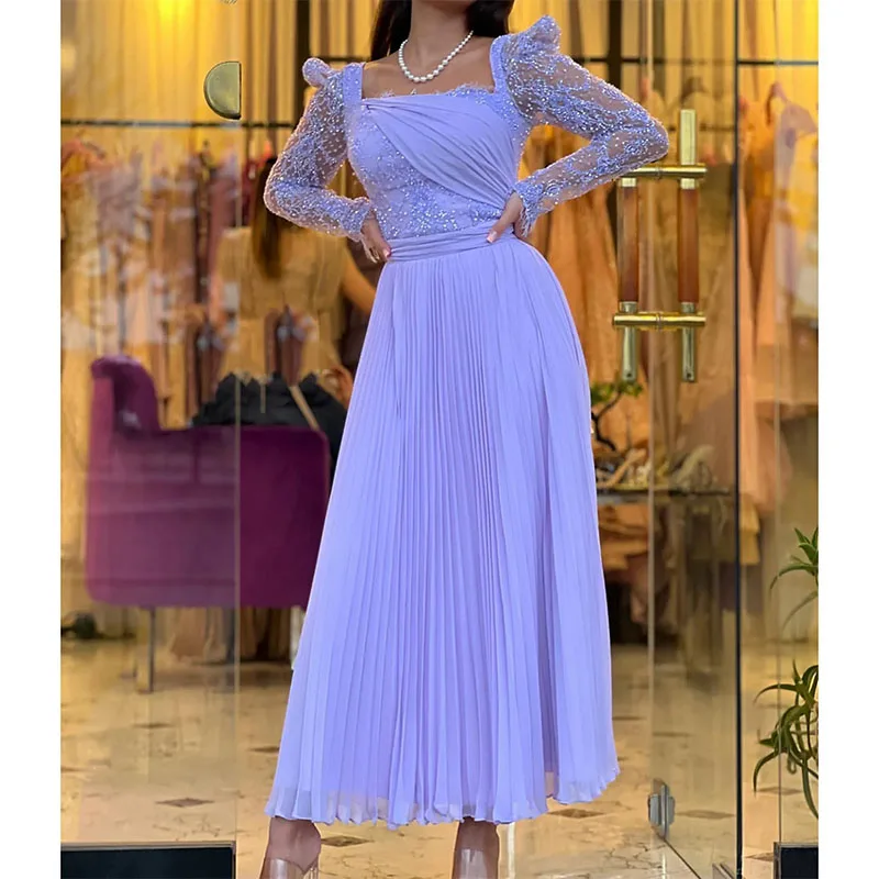 

Elegant Mother Of The Bride Dresses Illusion Sequins Long Sleeves Ankle Length Wedding Guest Dress Pleats Formal Evening Gowns