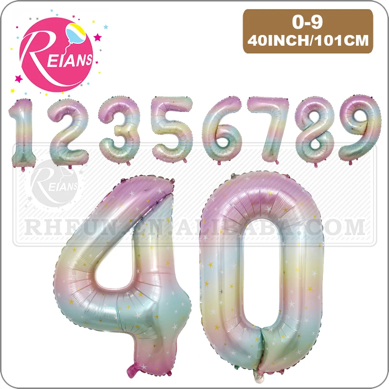 40 inch Rainbow Star Gradient Colorful Big Size Number Foil Helium Balloons Birthday Party Celebration Decoration Large globos