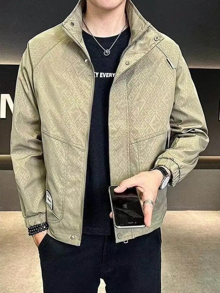 

Casual Men's Printed Jaet Stand Collar Loose Fit Faionable Outerwear Spring Autumn Youth Trendy Top Polyester Fiber Long ...