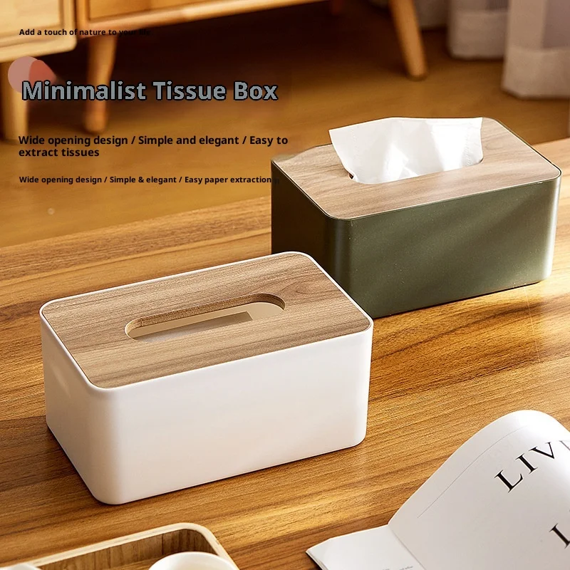 

Desktop Large Capacity Tissue Box Plastic Home Living Room Wooden Cover Napkin Box