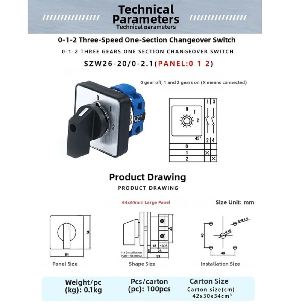 For Circuit Switching Changeover Switch Rotary Selector Switch CCC Certified 20A Rated Current DC 240V Voltage