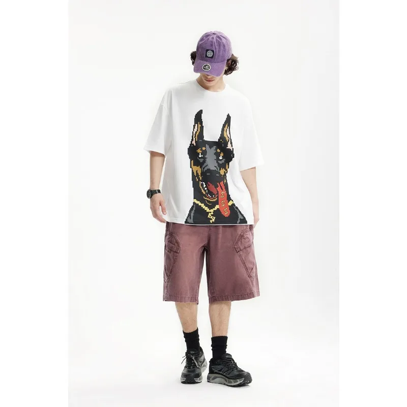 Camiseta con estampado de Doberman que brilla en la oscuridad, ropa de calle para hombre, camisetas de manga corta holgadas a la moda, ropa informal de verano para fiesta al aire libre, gráfico