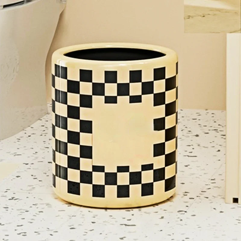 Nuoshi-Lidless Waste Bin for Living Room and Bedroom, High Beauty Checkered Design, Simple and Elegant Waste Solution, 12L