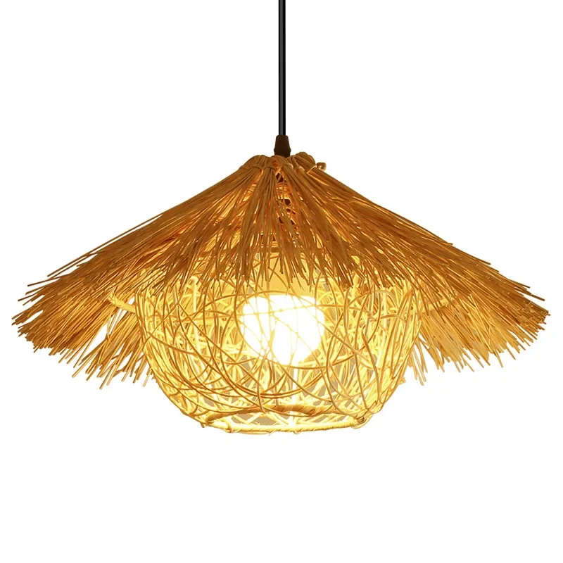 Woven Rattan LED Chandeliers Pendant Lights Lampshade Bamboo Restaurant Dining Room Kitchen Table Hanging Lamps Retro Suspension