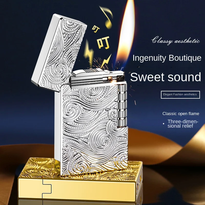 DK-882  Steel Sound Side Sliding Grinding Wheel Inflatable Oblique Fire Lighter Elegant Open Flame High-end Gift Lighter