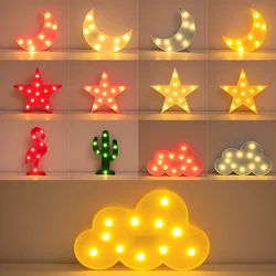 LED 3D Clouds Night Lights para crianças, Luzes bonitos das nuvens, Lua e estrelas, Lâmpada decorativa, Quarto e banheiro, Ambiente doméstico, Brinquedos de presente para bebê