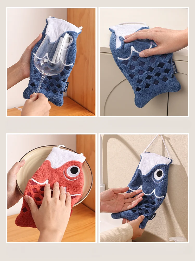 Lovely Koi Hand Towel New Hanging Absorbent Dry Towel Household Accessories Kitchen Double-sided Thickened Children\'s Hand Towel