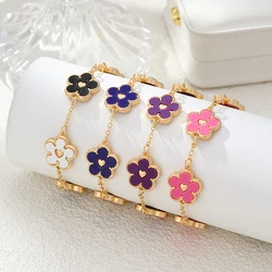 Trendy Colorful Sweet Double Sided Five Leaves Flower Bracelet for Women 2024 Fashion Lucky Clover Jewelry Party Wedding Gifts