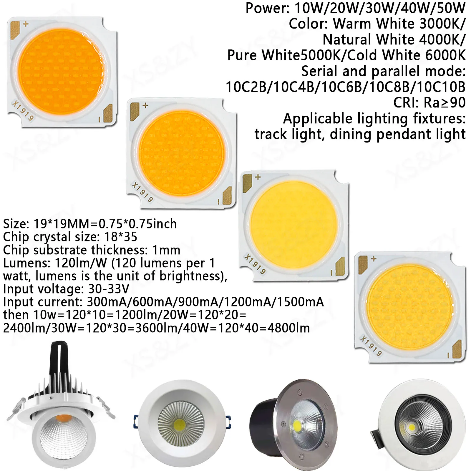 Imagem -04 - Diodo Emissor de Luz Led Chip Cob para Faça Você Mesmo Spotlight Downlight Dc3033v 1919 mm 10w 20w 30w 40w 50w Muito 10 Pcs