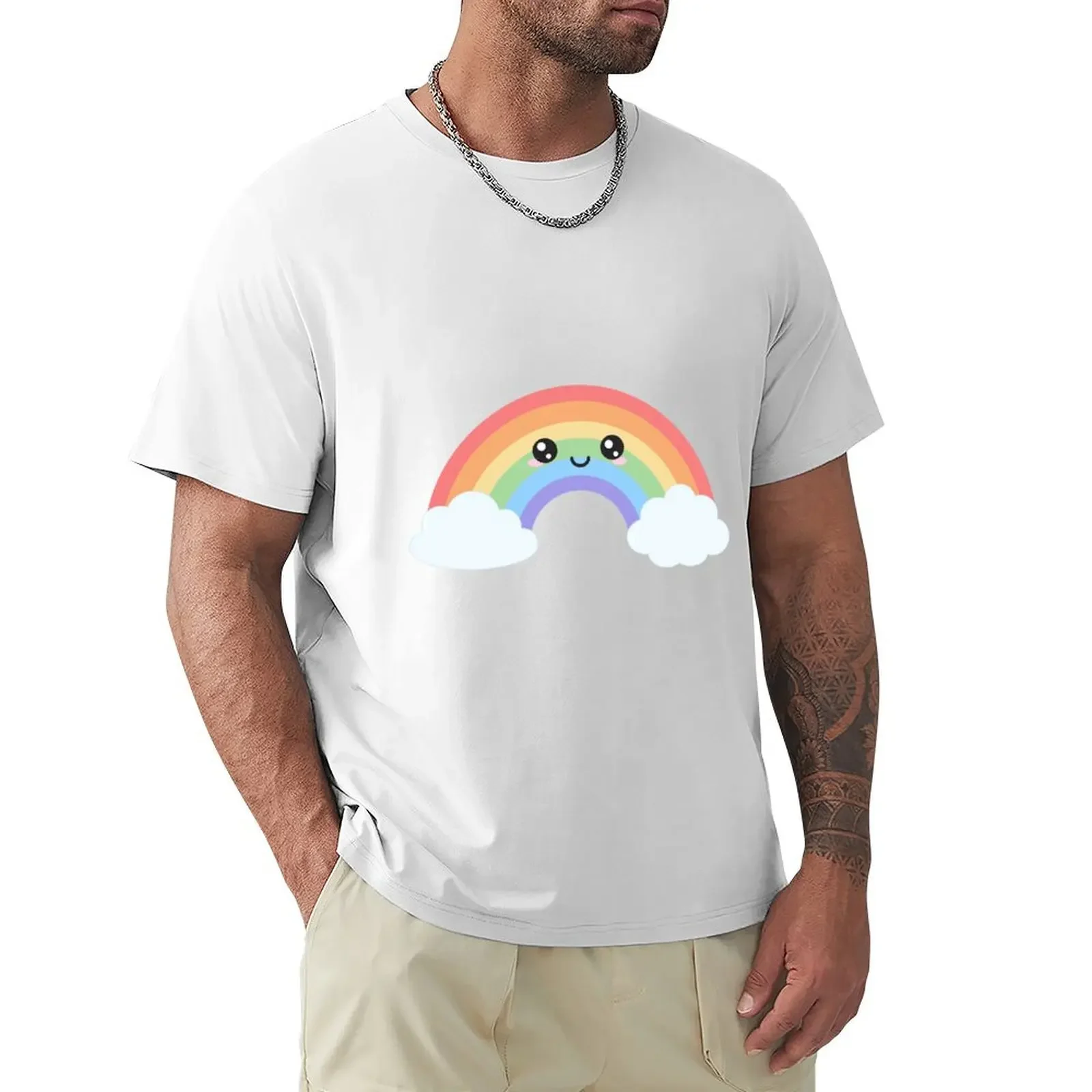 Rainbow Pastel Happy Blushing Smiling Clouds T-Shirt sweat essential t shirt man clothes mens t shirts top quality