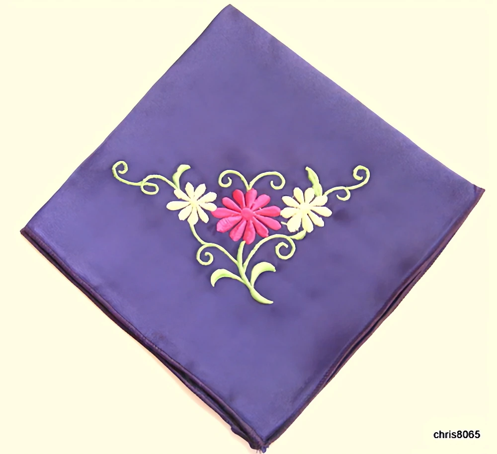 

Embroidered Handkerchief Pretty Floral Stitching Square Soft Fabric Tissue Holder for Home And Personal Use