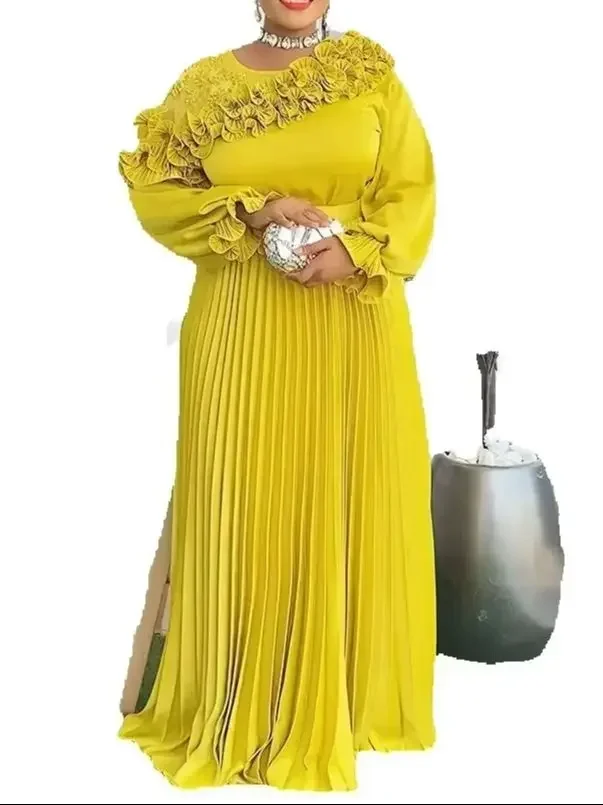 

Африканские платья 2025 года для женщин, плиссированное свадебное вечернее платье с цветочным принтом, Анкара Дашики, африканская одежда, кафтан, мусульманское платье