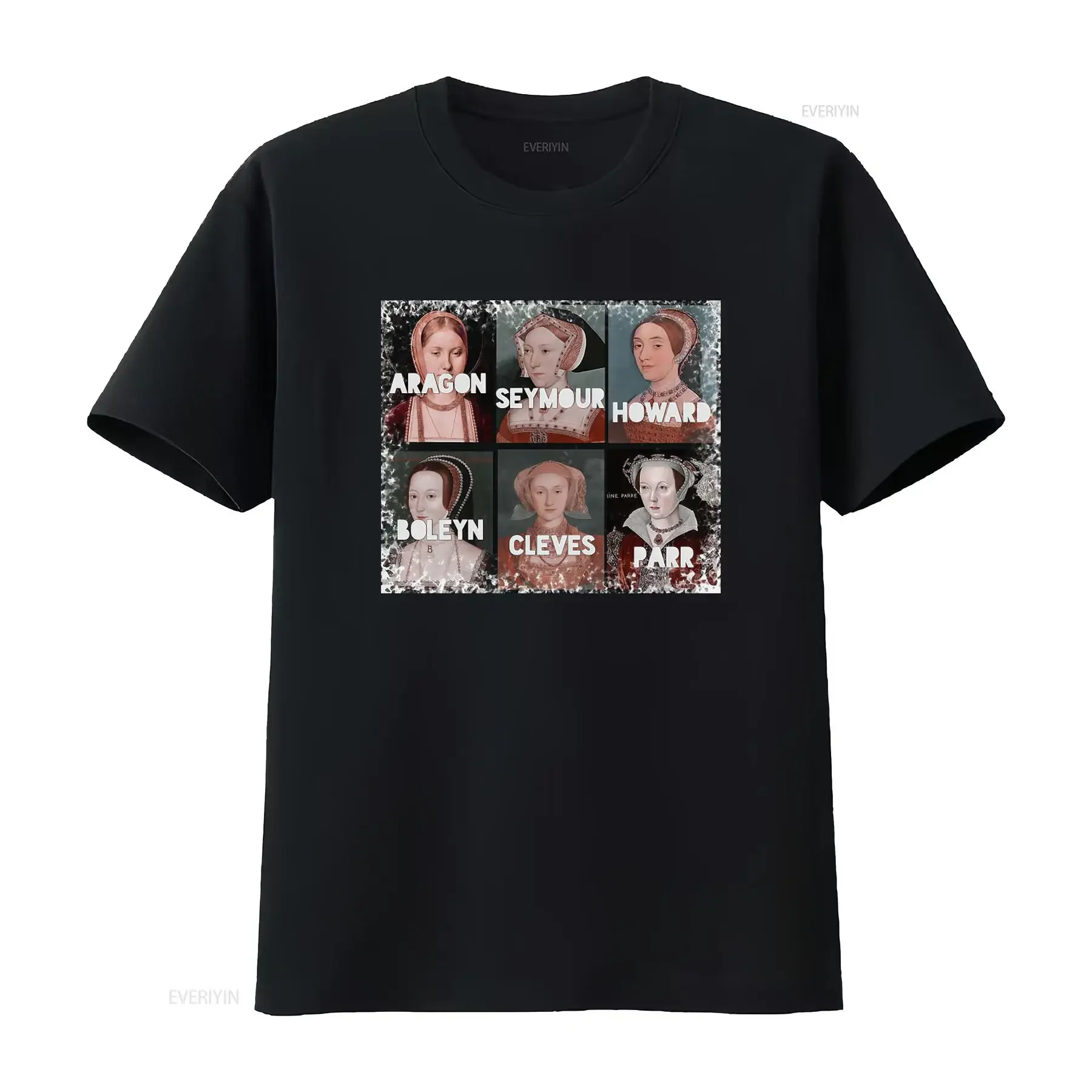 T-shirt d'histoire britannique : Les six concubines de Henri VIII (Boleyn, Aragon, Seymour, Cleves, Howard, Parr) - Design vintage lavé et doux, inspiré du musical Six the Musical