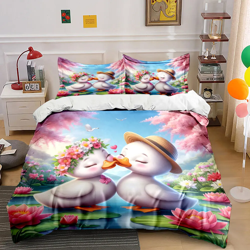 

Two romantic ducks cuddling on a lake Print Soft Comfortable Duvet Cover Bedding Set Included 1*Duvet Cover 2*Pillowcases