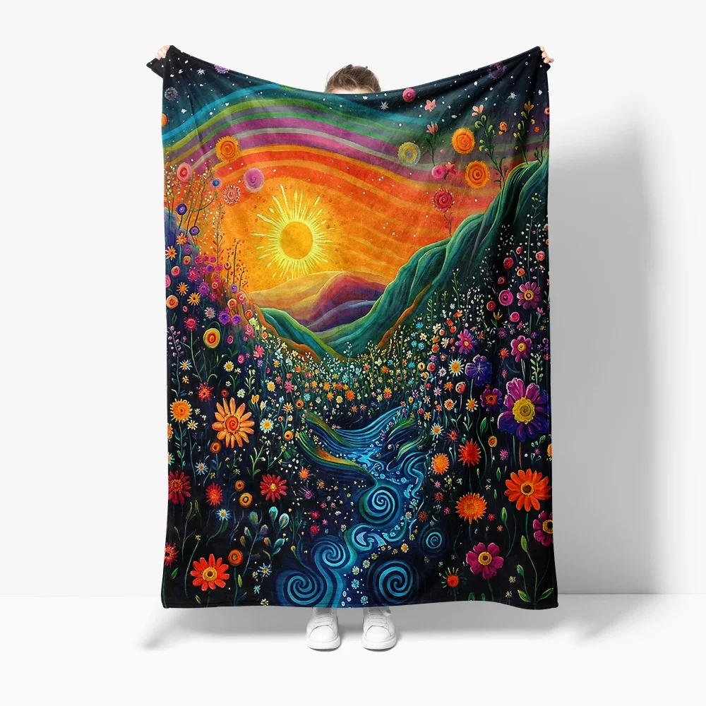 

Vibrant Floral Galaxy Rainbow Dreamscape Space Print Blanket Psychedelic Bedspread Colorful Abstract Bedding Bohemian Decor