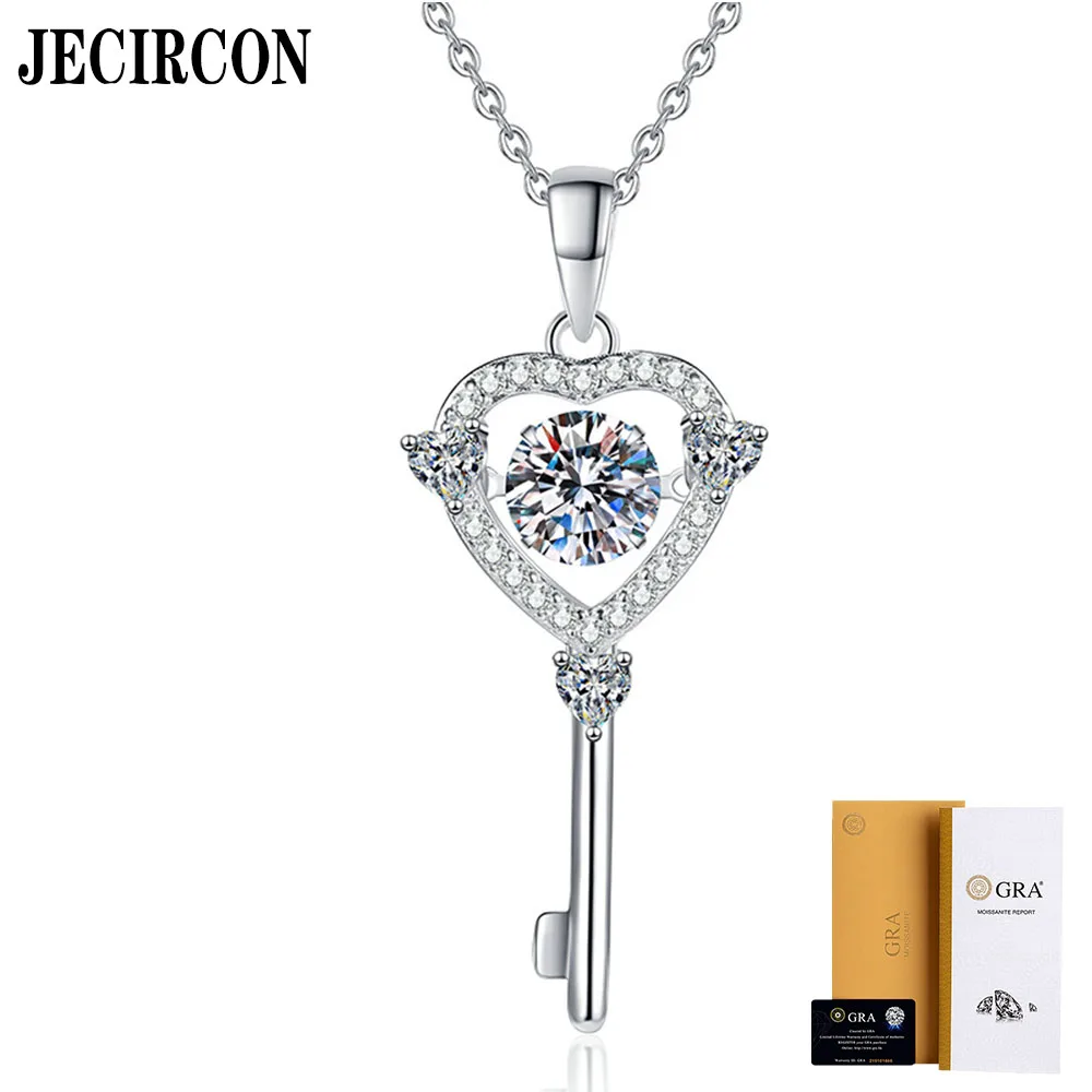 

JECIRCON S925 Sterling Silver Necklace for Women Shiny Moissanite Love Key Smart Pendant 1ct Moissanite Clavicle Chain Jewelry