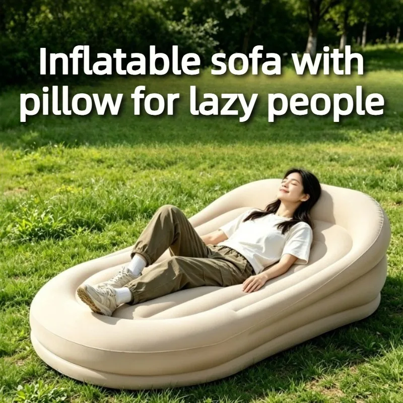 Portable Automatic Air Mattresses Inflatable Sofa Bed Built in Pump Lazy Lounger Flocked Fabric Ergonomic Camp Sleeping Gears view 2
