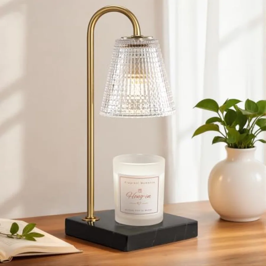 

Modern Gold Candle Warmer Lamp with Black Marble Base, Glass Shade Electric Candle Melter for Scented Candles, Stylish Home Kit