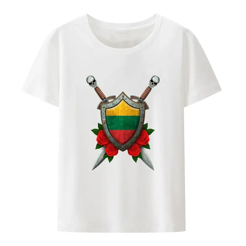 Lithuanian Flag on A Worn Shield and Crossed Swords Modal T Shirt Men Women Comfortable Breathable Street Fashion Camisetas