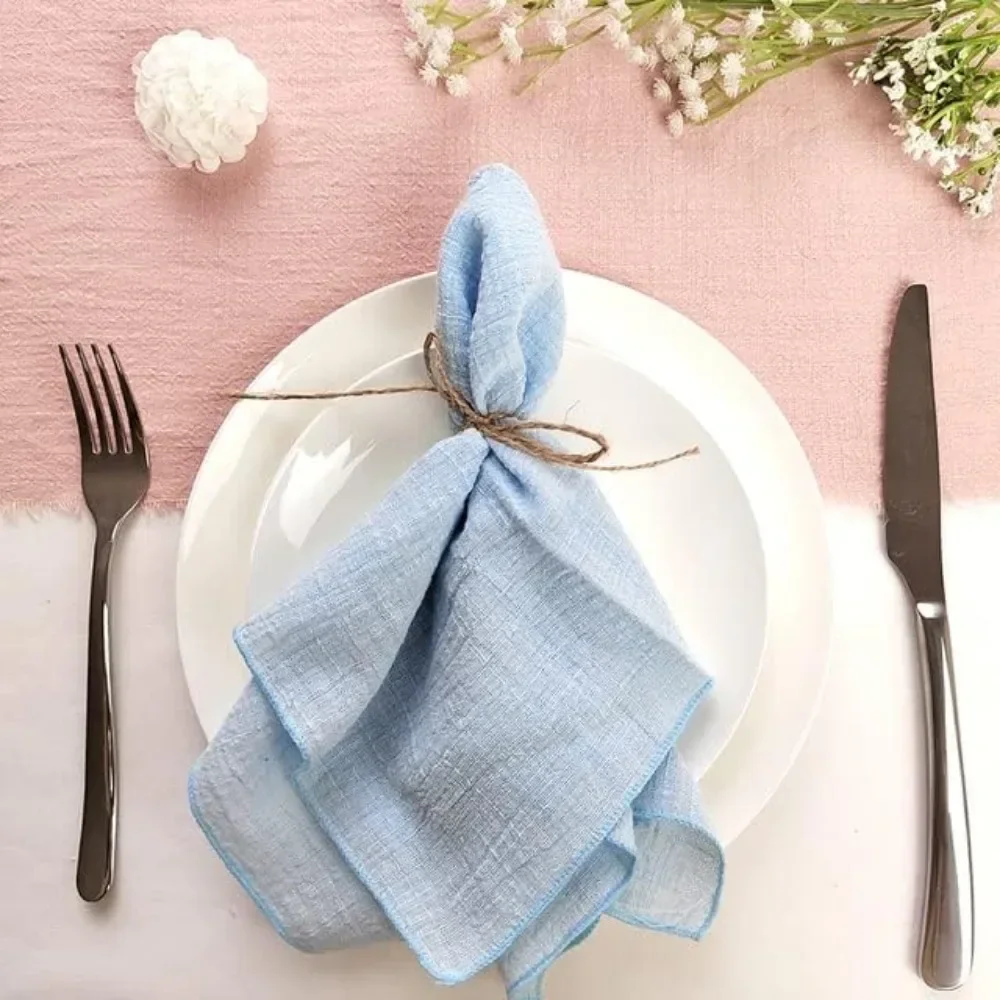 For 10 PCS Sky Blue Cotton Gauze Terry Cloth 32*32cm Wedding Decoration Daily Use Dinner Tea Towel