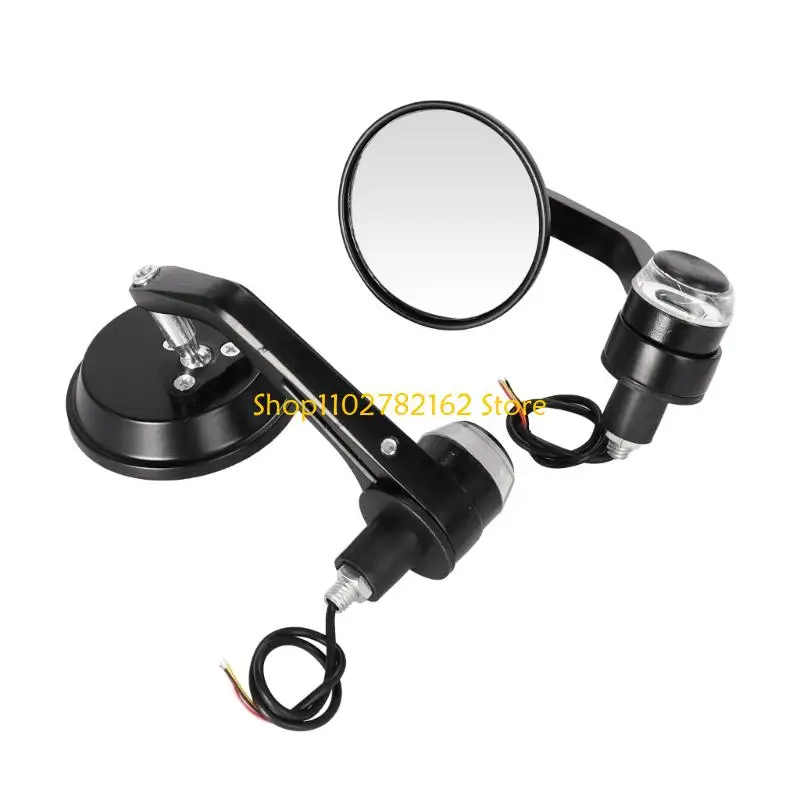 547B Metal Motorcycle Side Mirrors with Angled Arms, 7/8 Inch Bar End Pair and Light Housings for Replacement Installation