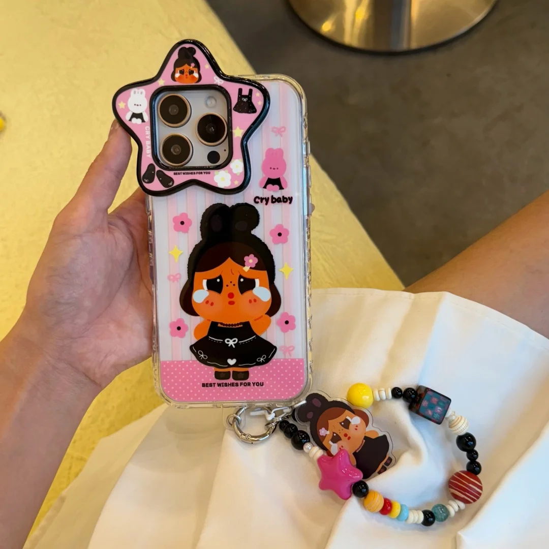 Simpatica custodia per bambino che piange con corda per appendere, anticaduta e antiscivolo, adatta per iPhone 16 Pro Max